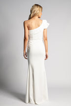 Naomi One Shoulder Ruffle Split Mermaid Formal Dress in Ivory