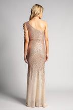 Selena One Shoulder Sequins Formal Prom Dress in Rose Gold