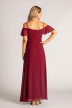 Amara Off Shoulder Chiffon Bridesmaids Dress in Burgundy
