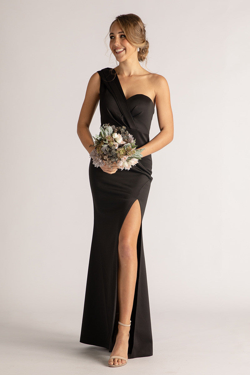 Bianca One Shoulder Formal Bridesmaids Dress in Black