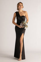 Bianca One Shoulder Formal Bridesmaids Dress in Black