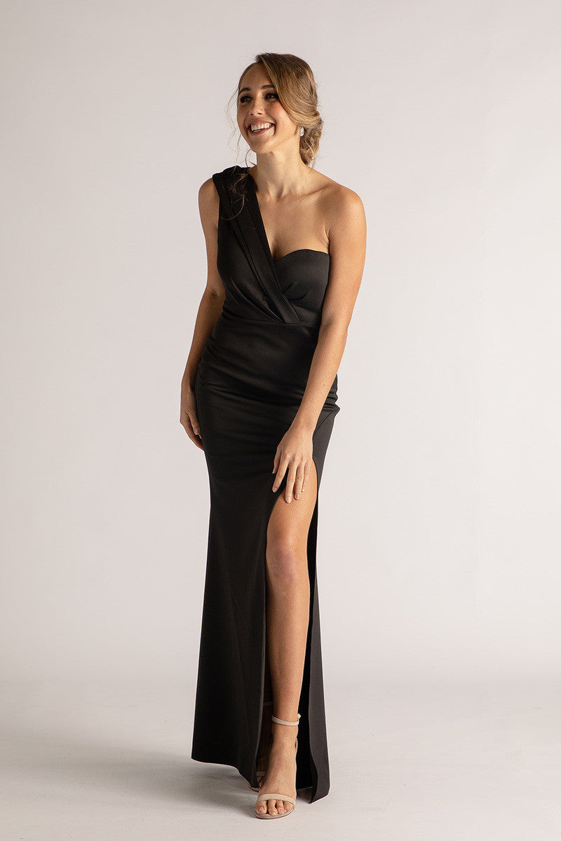 Bianca One Shoulder Formal Bridesmaids Dress in Black