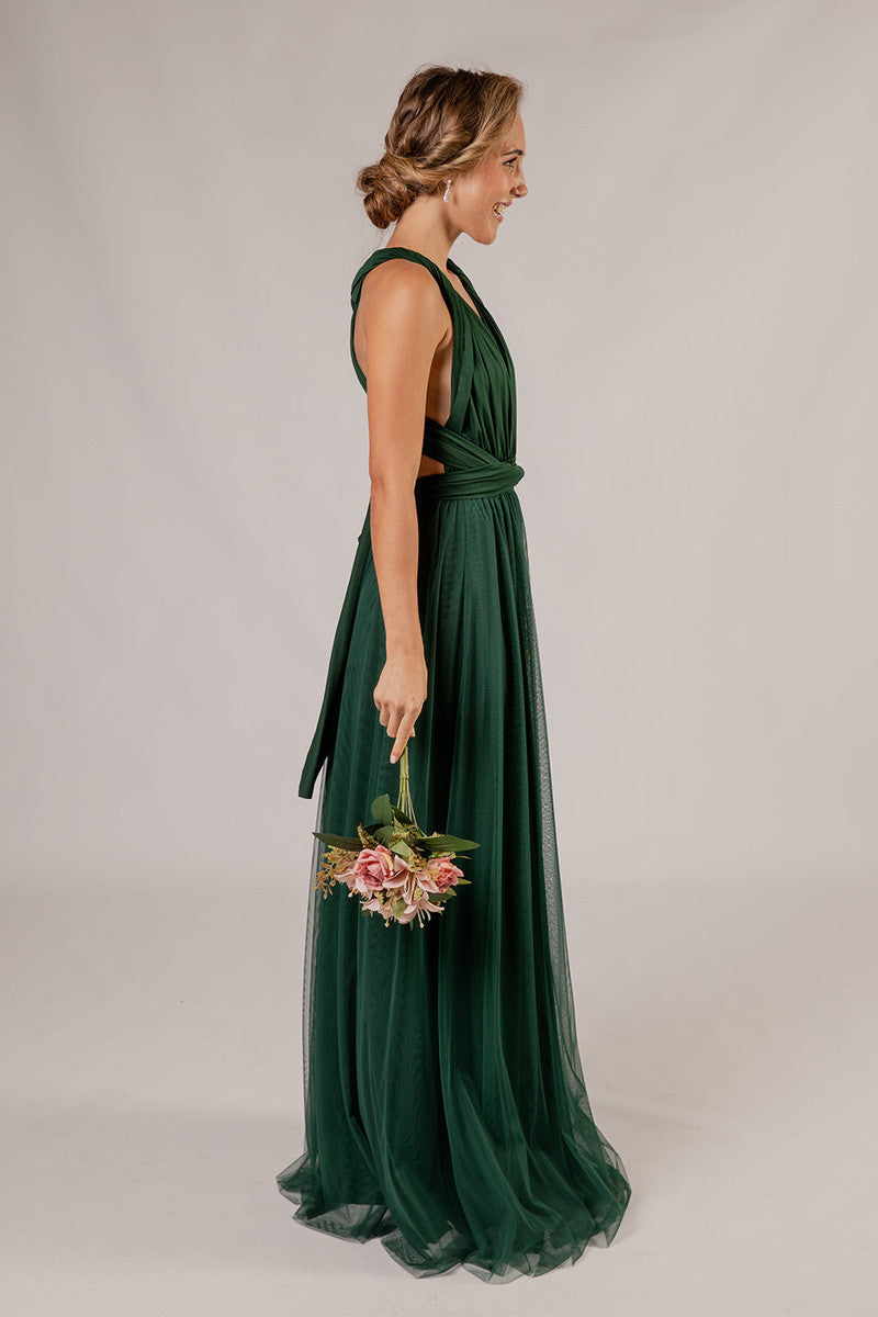 Tulle Overlay Skirt For Classic Multiway Dress in Hunter Green | Model Chic Tulle Overlay Skirt For Classic Multiway Dress in Hunter Green | Model Chic