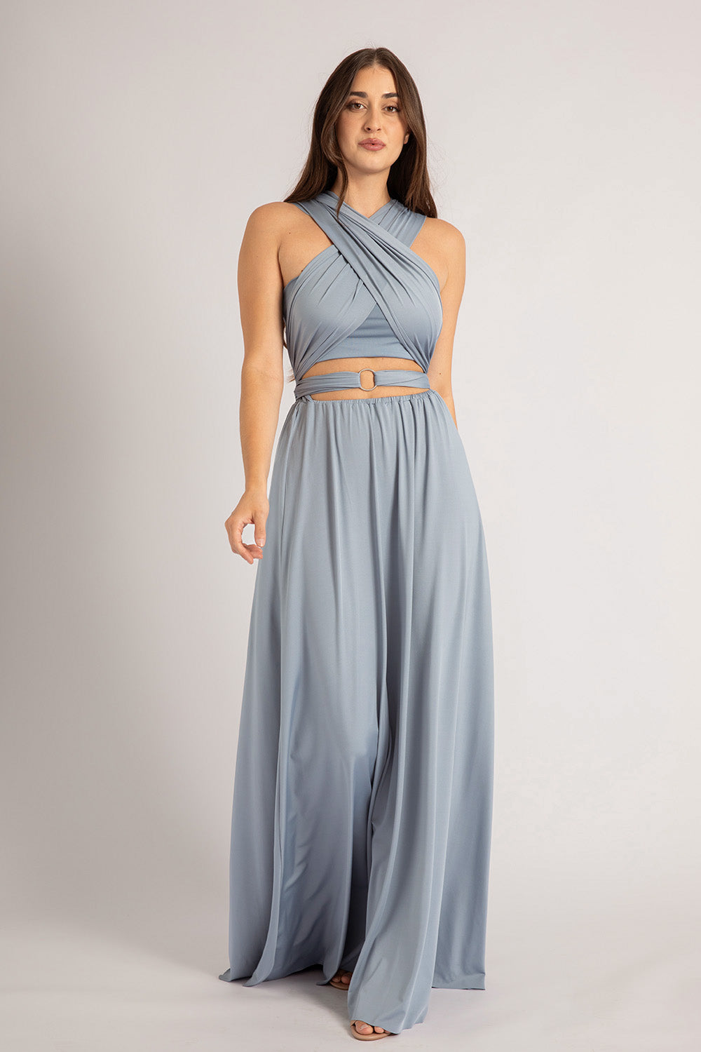 dusty blue infinity bridesmaid dresses Wedtrend Women Maternity Bridesmaid Dress A Line Chiffon Convertible Dusty Blue Wedding Party Dress, Chiffon color / US16