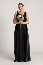 Claudia V Neck Bridesmaid Dress in Black