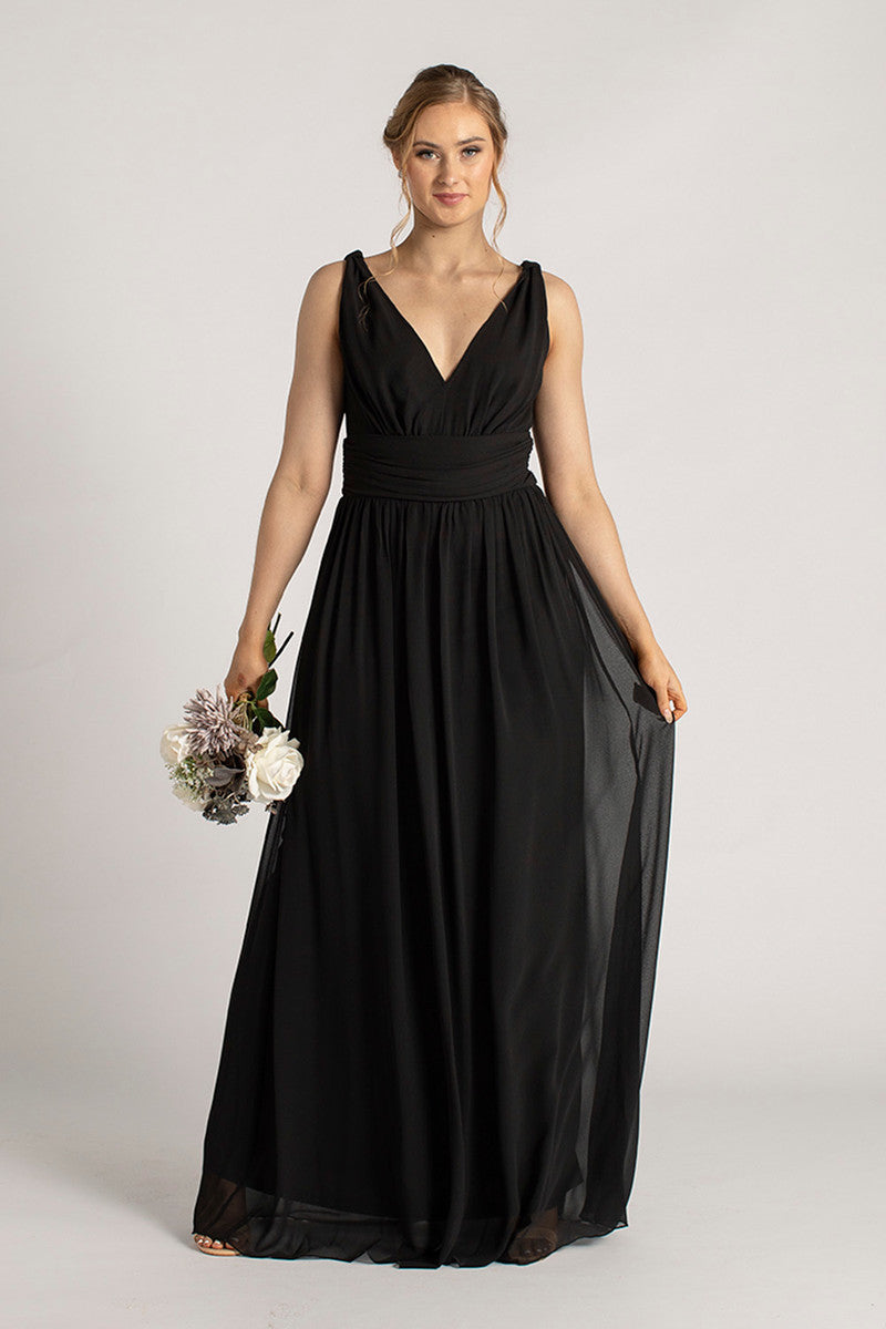 Claudia V Neck Bridesmaid Dress in Black