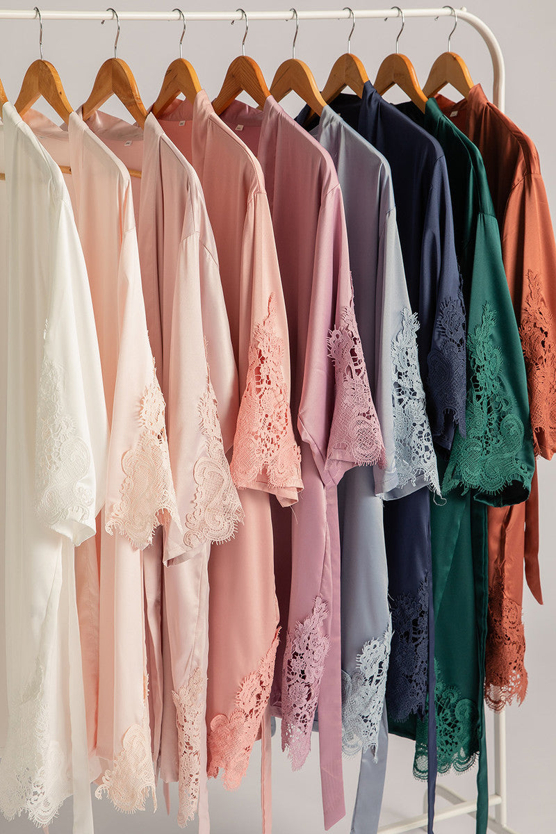 Dahlia Satin Lace Bridesmaid Robe in Dusty Rose