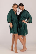 Dahlia Satin Lace Bridesmaid Robe in Emerald Green