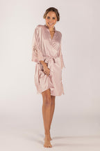 Dahlia Satin Lace Bridesmaid Robe in Blush