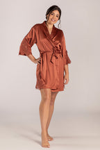 Dahlia Satin Lace Bridesmaid Robe in Copper