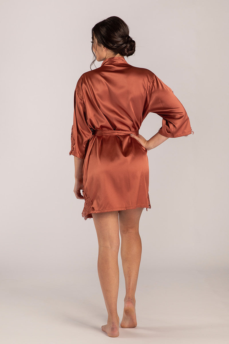 Dahlia Satin Lace Bridesmaid Robe in Copper