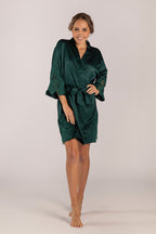 Dahlia Satin Lace Bridesmaid Robe in Emerald Green