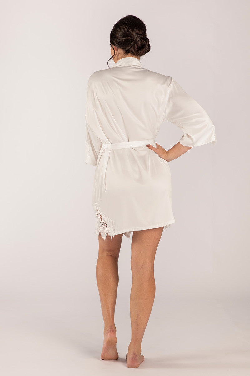 Dahlia Satin Lace Bridesmaid Robe in Ivory