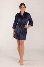 Dahlia Satin Lace Bridesmaid Robe in Navy