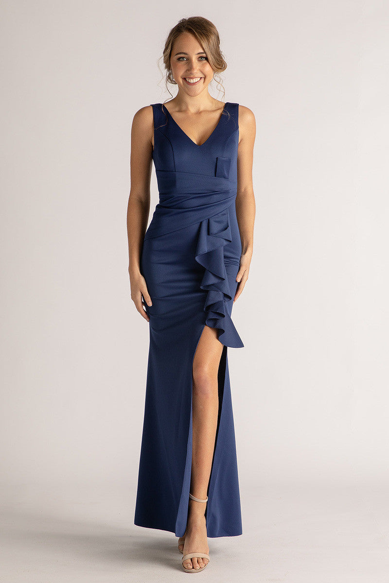 Eloise Sleeveless Split Mermaid Formal Dress in Navy