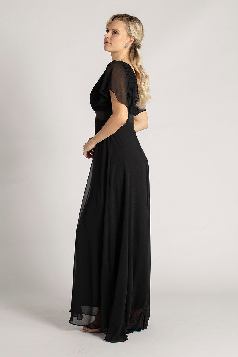 Evelyn Chiffon Short Sleeved Bridesmaid Dress in Black