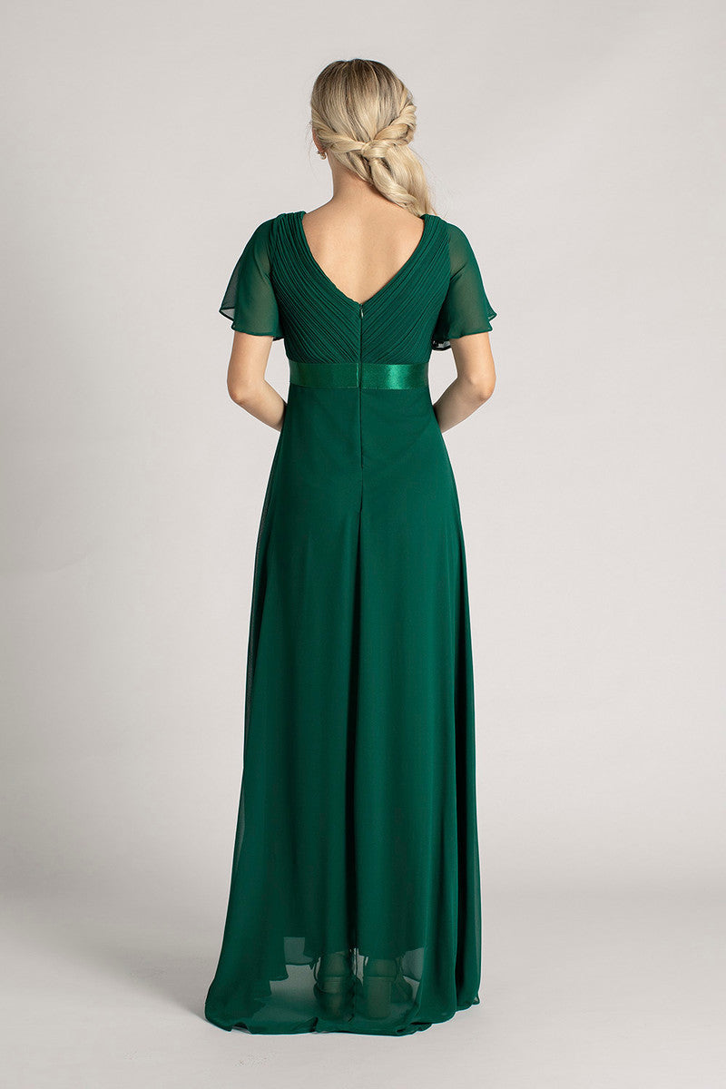 Evelyn Chiffon Short Sleeved Bridesmaid Dress in Emerald Green