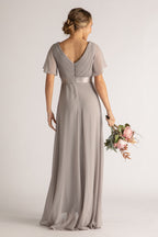 Evelyn Chiffon Short Sleeved Bridesmaid Dress in Grey