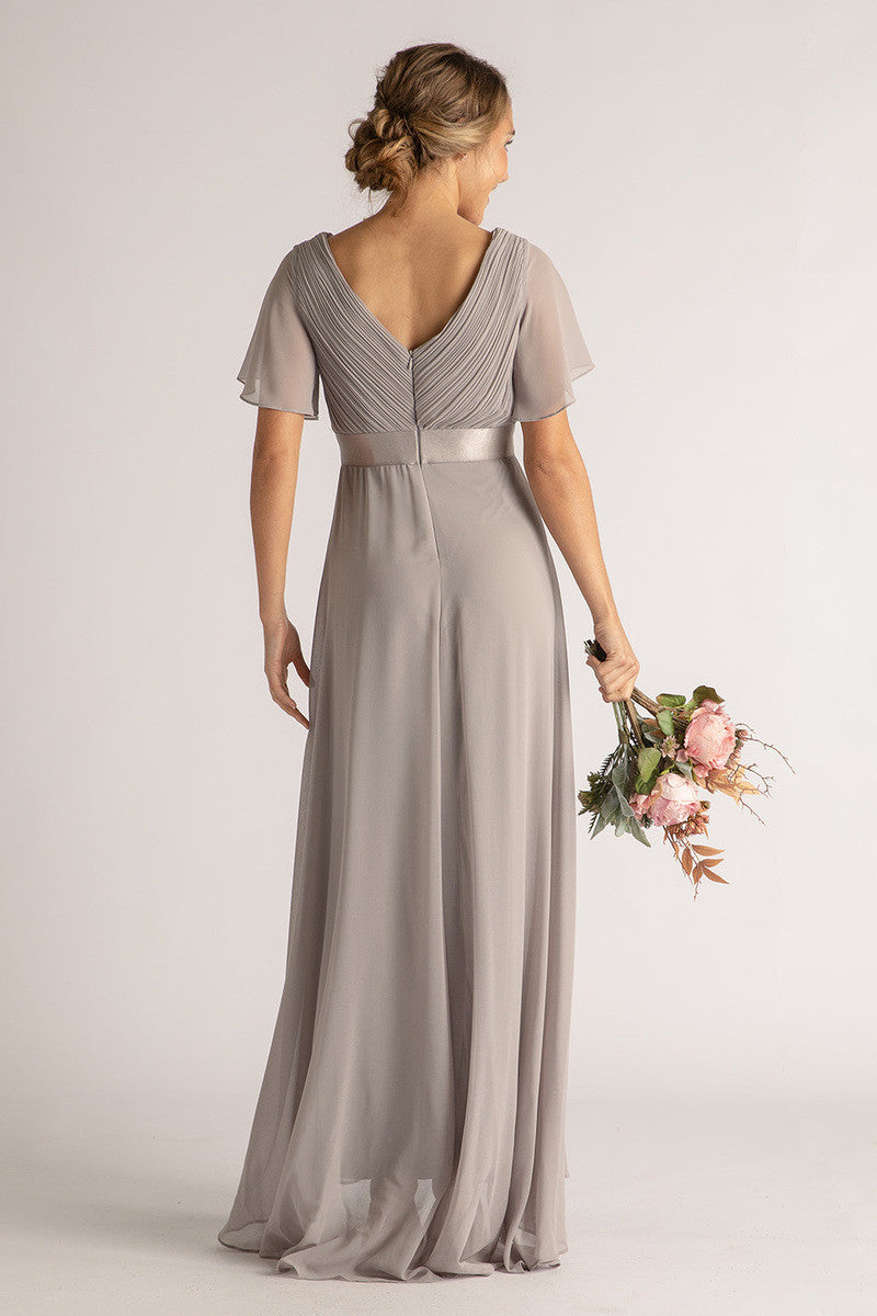 Evelyn Chiffon Short Sleeved Bridesmaid Dress in Grey