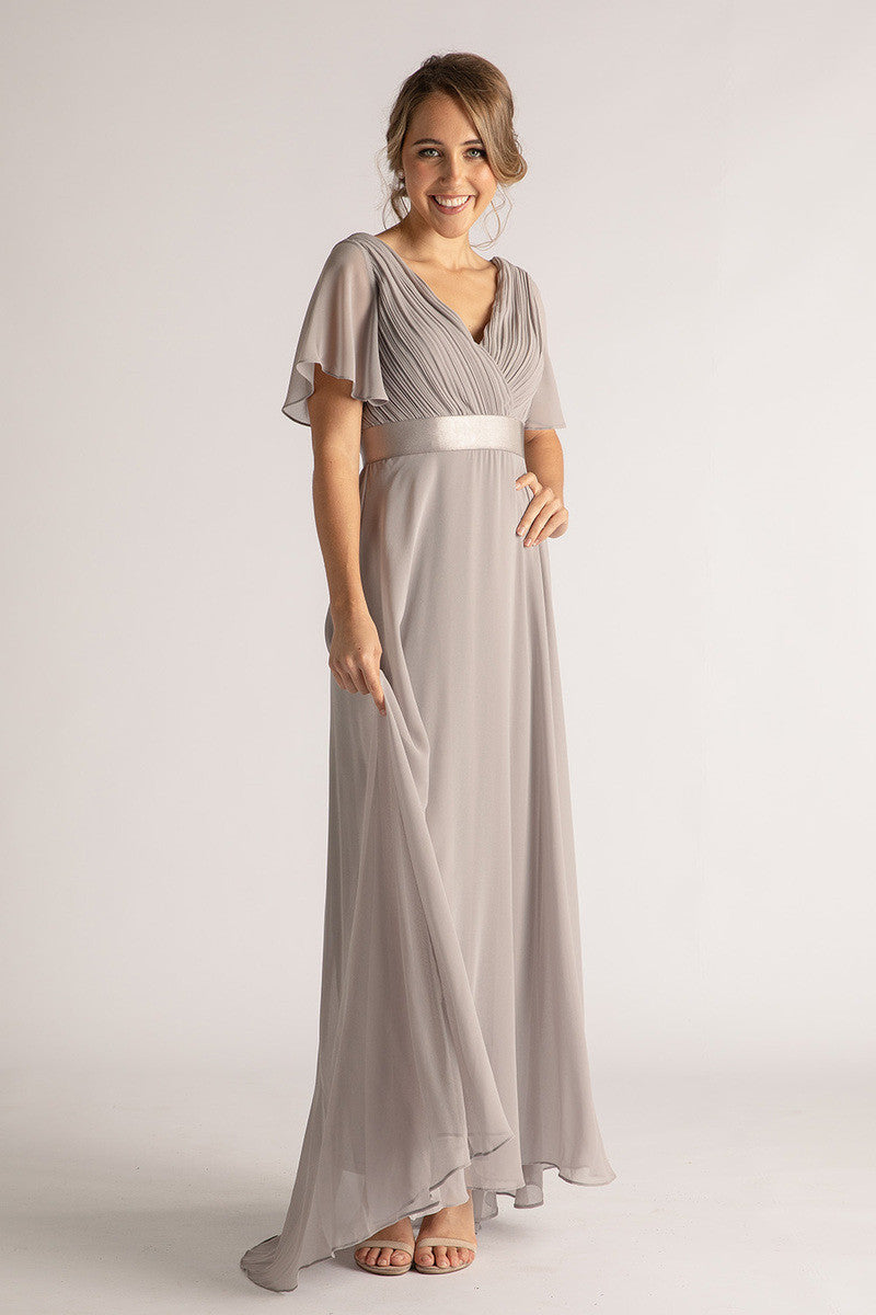 Evelyn Chiffon Short Sleeved Bridesmaid Dress in Grey