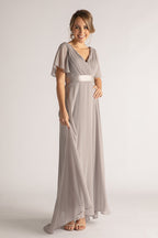 Evelyn Chiffon Short Sleeved Bridesmaid Dress in Grey