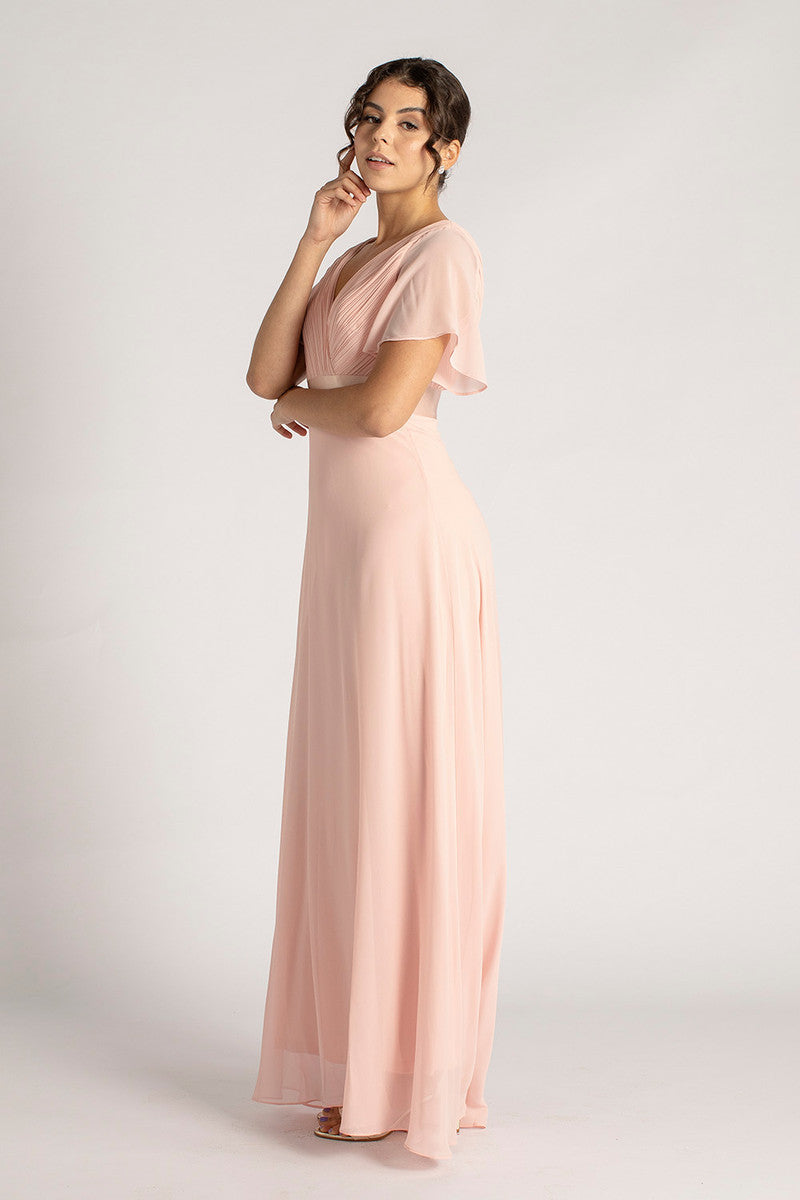 Evelyn Chiffon Short Sleeved Bridesmaid Dress in Light Pink