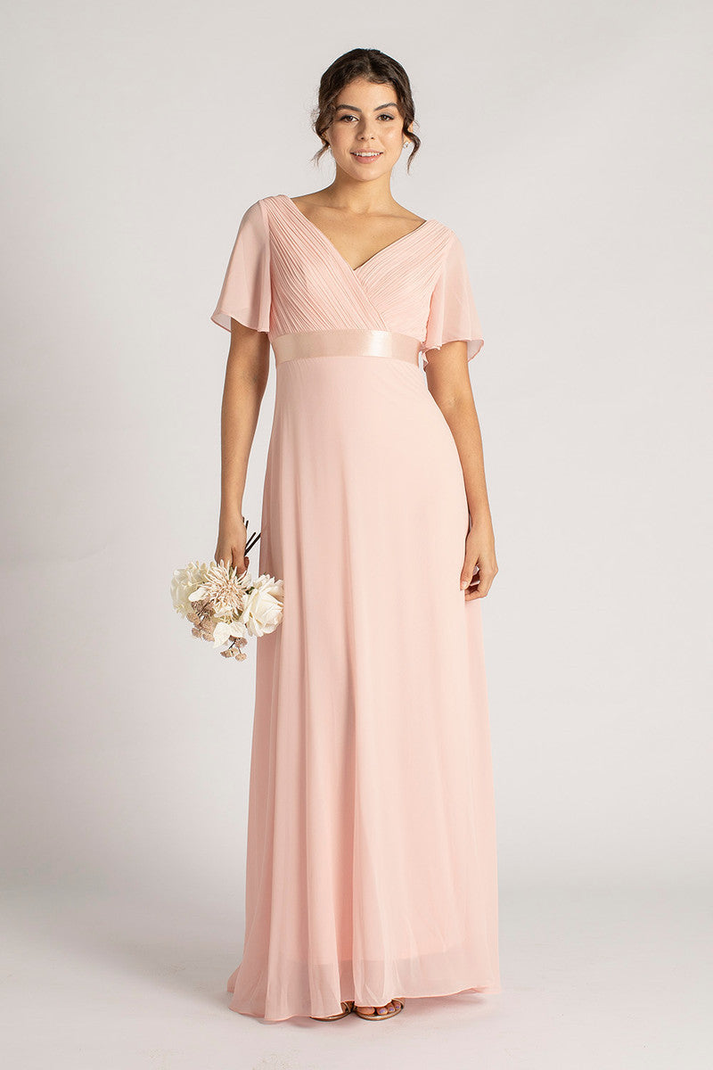 Evelyn Chiffon Short Sleeved Bridesmaid Dress in Light Pink