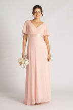 Evelyn Chiffon Short Sleeved Bridesmaid Dress in Light Pink