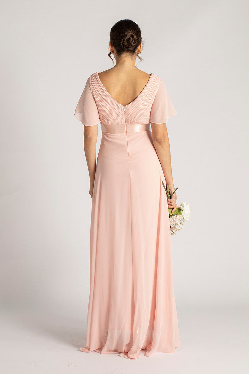 Evelyn Chiffon Short Sleeved Bridesmaid Dress in Light Pink