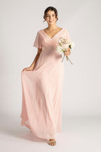 Evelyn Chiffon Short Sleeved Bridesmaid Dress in Light Pink