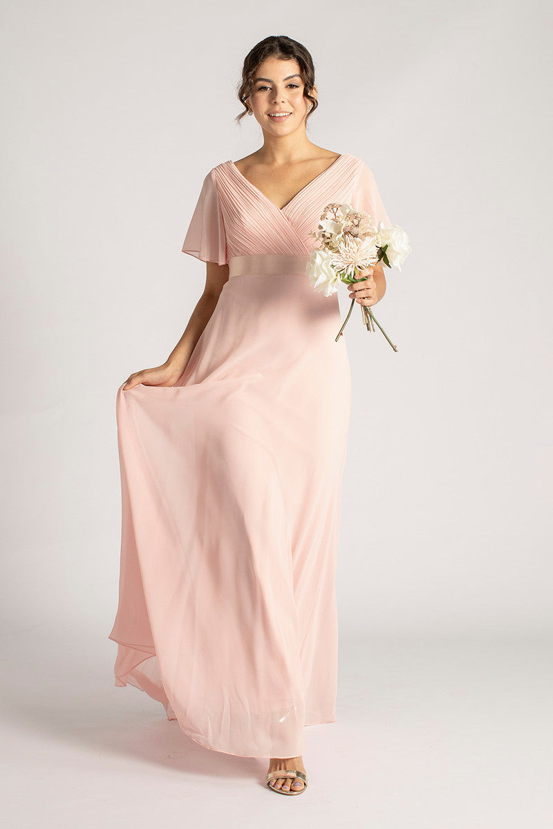 Evelyn Chiffon Short Sleeved Bridesmaid Dress in Light Pink