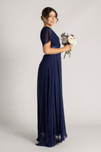 Evelyn Chiffon Short Sleeved Bridesmaid Dress in Navy