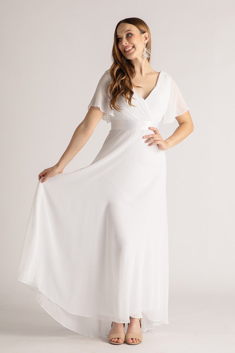 Evelyn Chiffon Short Sleeved Bridesmaid Dress in White