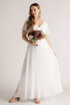 Evelyn Chiffon Short Sleeved Bridesmaid Dress in White