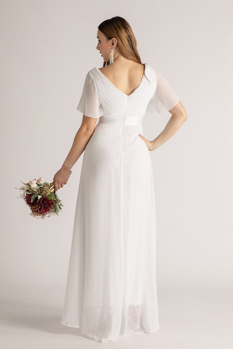 Evelyn Chiffon Short Sleeved Bridesmaid Dress in White