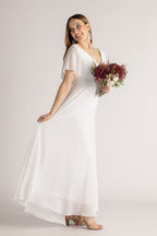 Evelyn Chiffon Short Sleeved Bridesmaid Dress in White