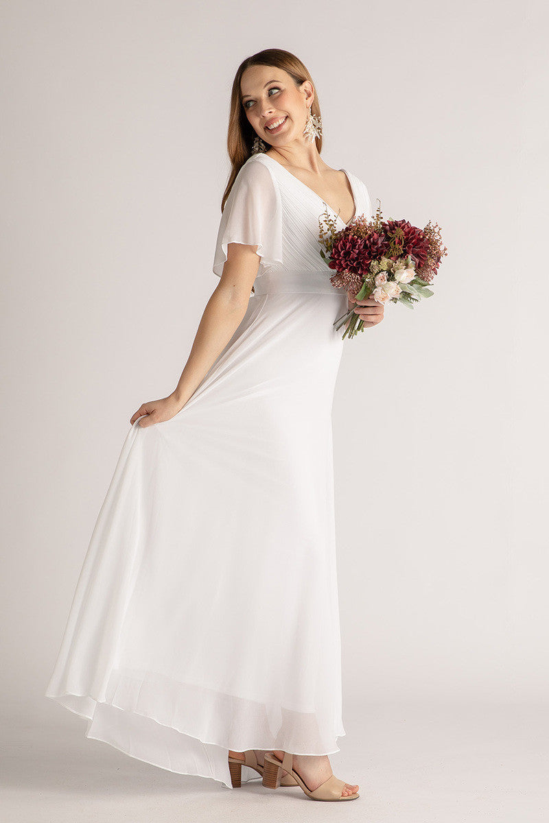 Evelyn Chiffon Short Sleeved Bridesmaid Dress in White