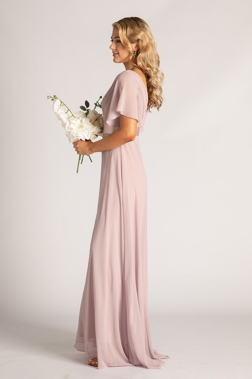 Evelyn Chiffon Short Sleeved Bridesmaid Dress in Dusty Lilac