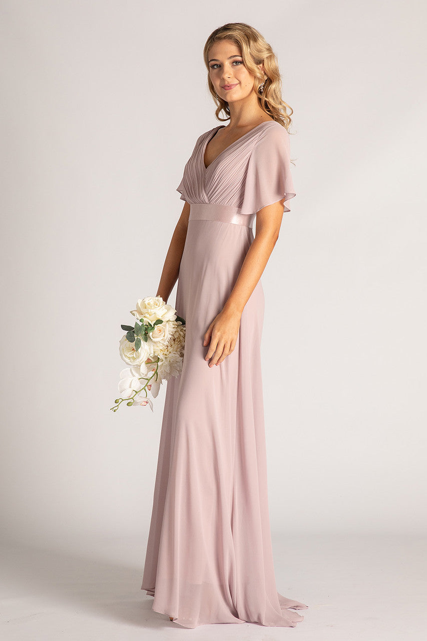 Evelyn Chiffon Short Sleeved Bridesmaid Dress in Dusty Lilac