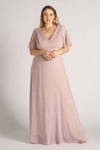 Evelyn Chiffon Short Sleeved Bridesmaid Dress in Dusty Lilac