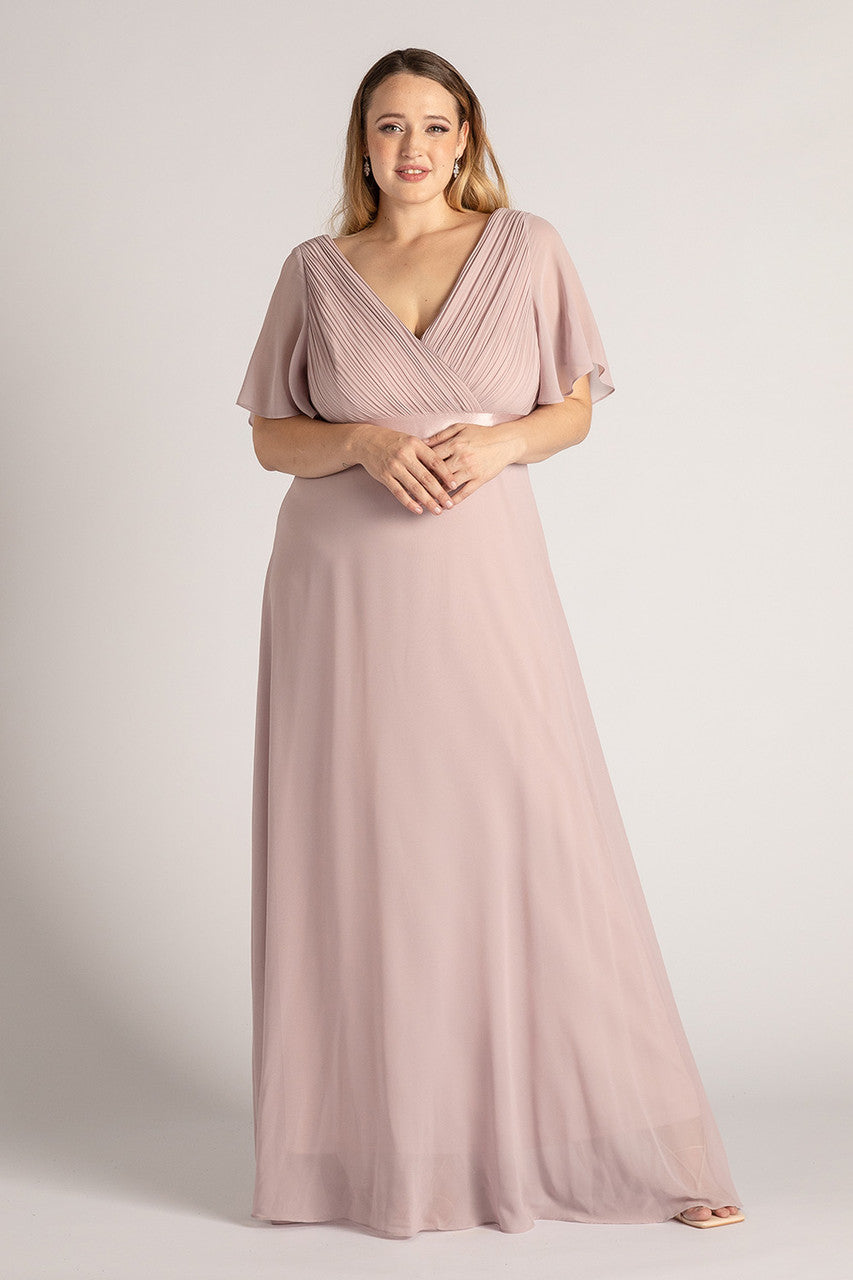 Evelyn Chiffon Short Sleeved Bridesmaid Dress in Dusty Lilac