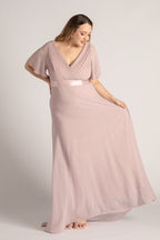 Evelyn Chiffon Short Sleeved Bridesmaid Dress in Dusty Lilac