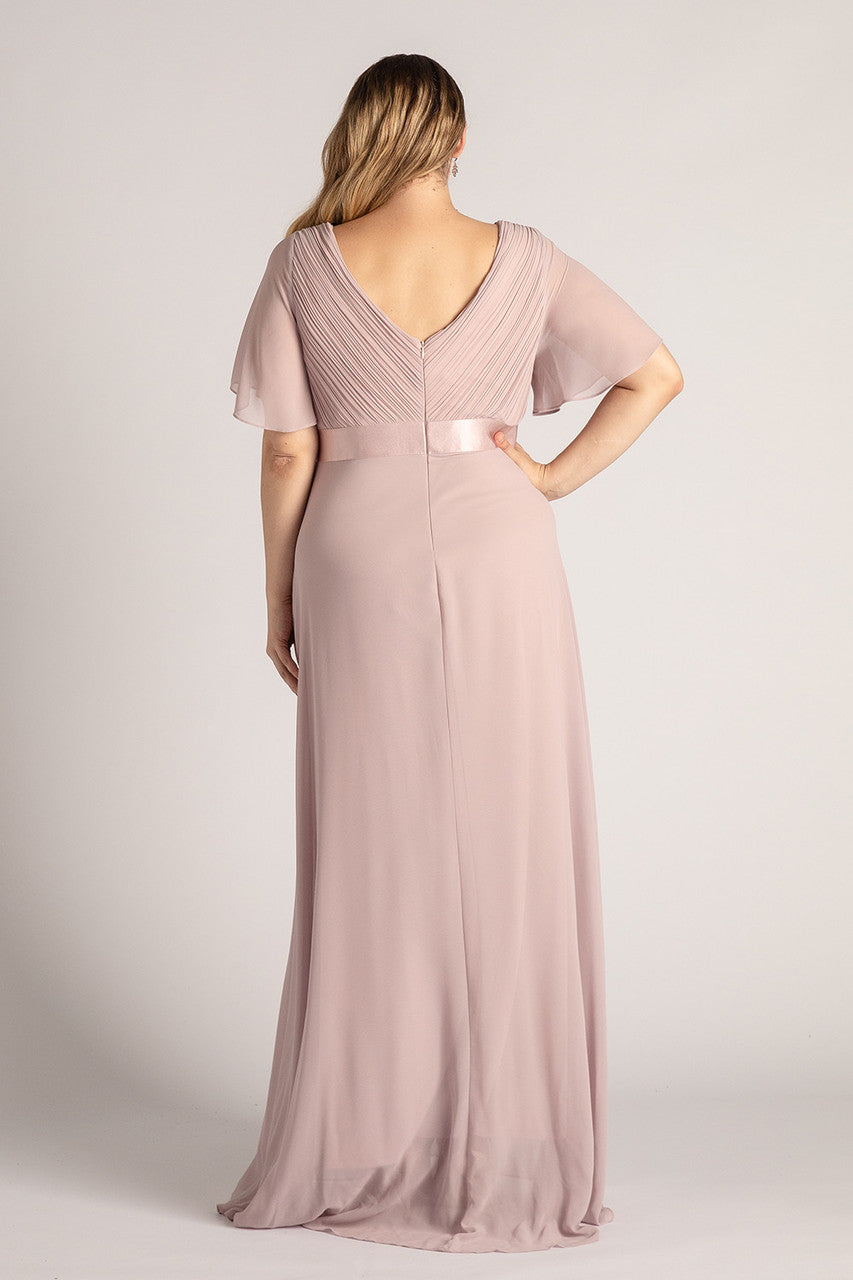Evelyn Chiffon Short Sleeved Bridesmaid Dress in Dusty Lilac