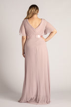 Evelyn Chiffon Short Sleeved Bridesmaid Dress in Dusty Lilac