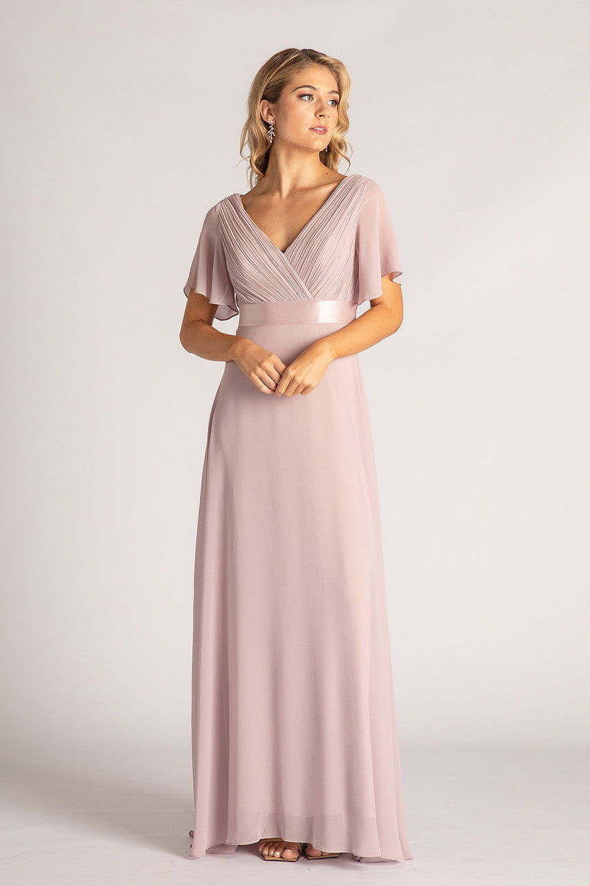 Evelyn Chiffon Short Sleeved Bridesmaid Dress in Dusty Lilac