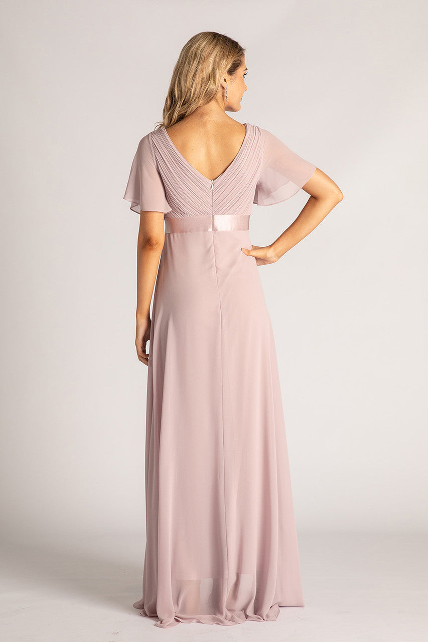 Evelyn Chiffon Short Sleeved Bridesmaid Dress in Dusty Lilac