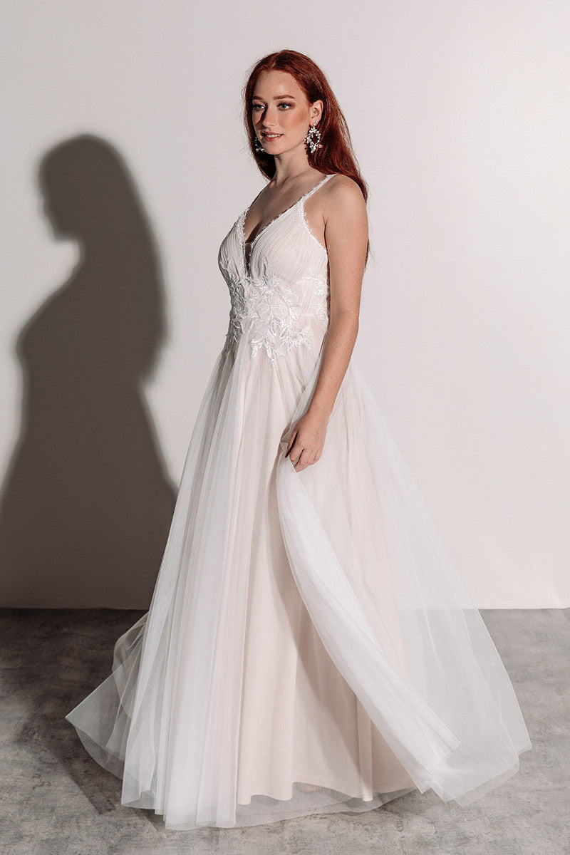 Florence Embellished Tulle Wedding Dress in Champagne Ivory