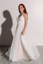 Florence Embellished Tulle Wedding Dress in Champagne Ivory