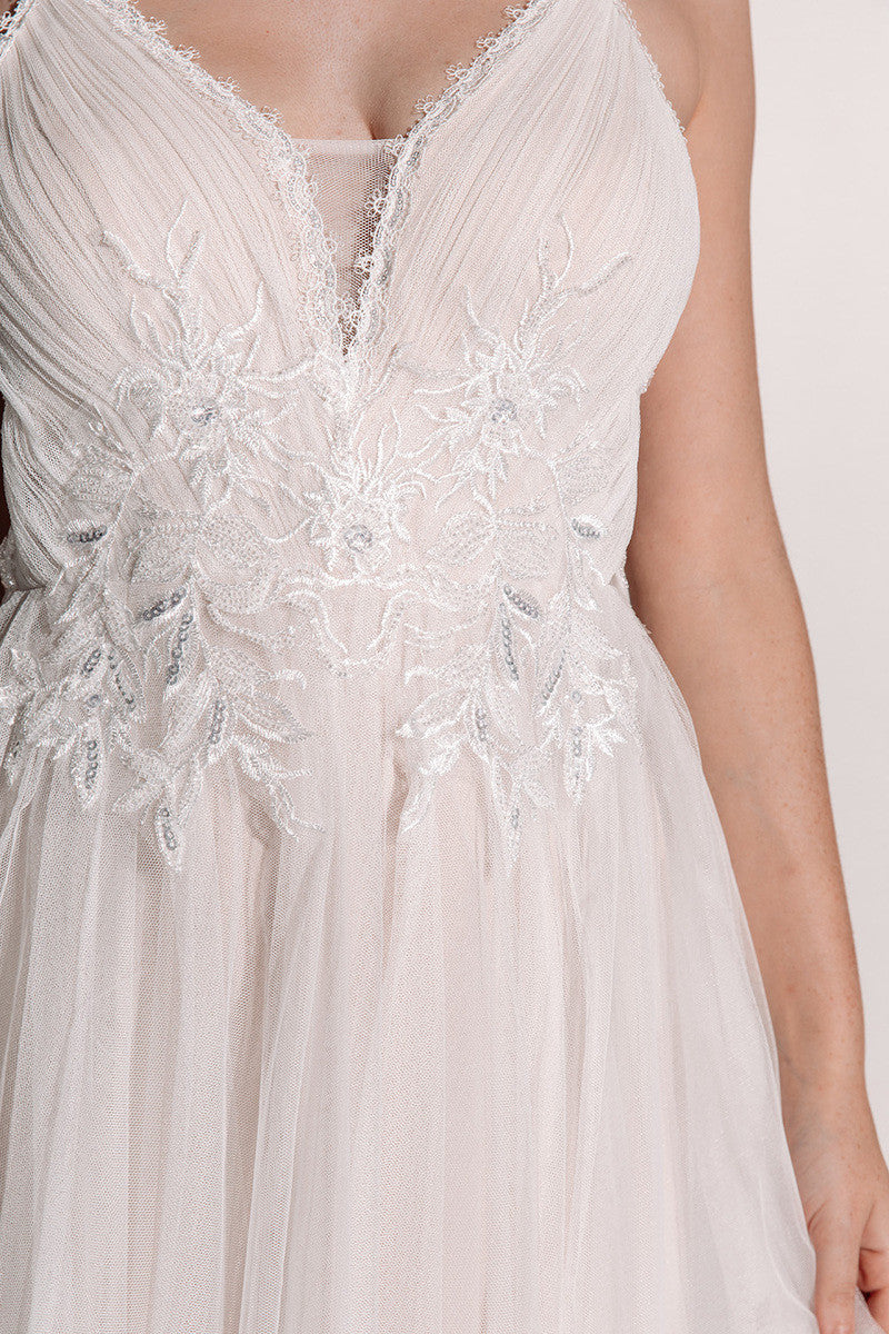 Florence Embellished Tulle Wedding Dress in Champagne Ivory