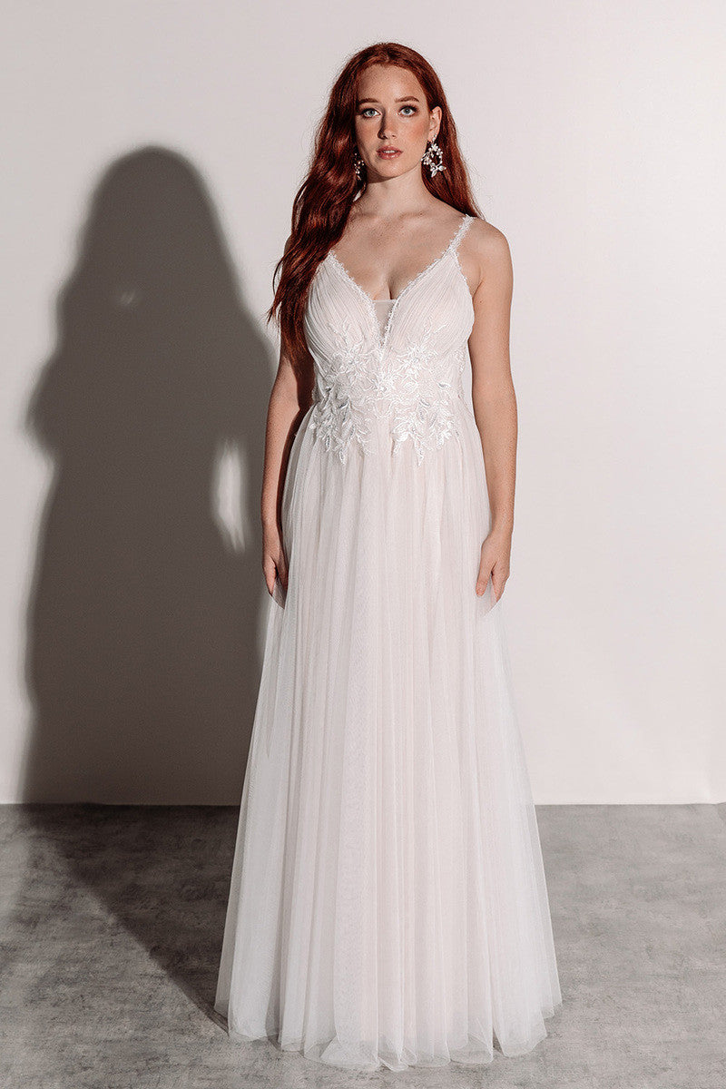 Florence Embellished Tulle Wedding Dress in Champagne Ivory